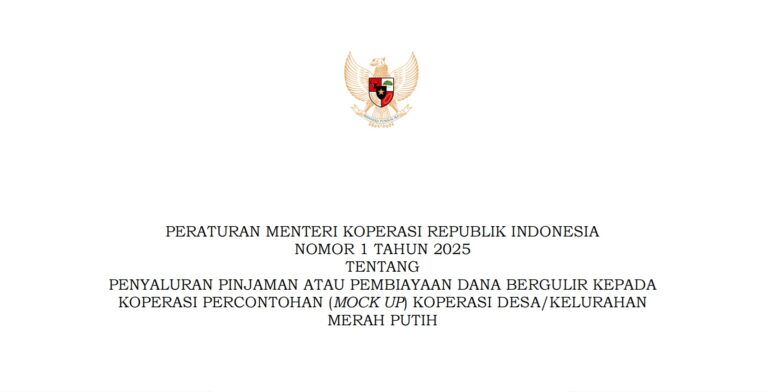 Permenkop No. 1 Tahun 2025 tentang Penyaluran Pinjaman atau Pembiayaan Dana Bergulir kepada Koperasi