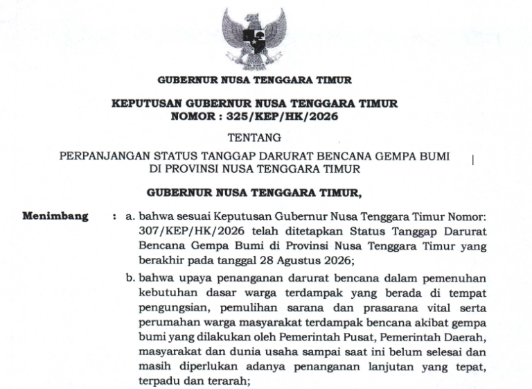 Keputusan Gubernur Nusa Tenggara Timur Nomor : 325/KEP/HK/2026